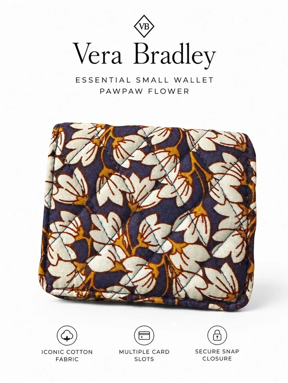 Vera Bradley Essential Small Wallet Pawpaw Flower Quilted Cotton NWT